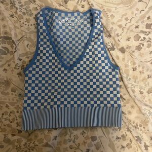 Aeropostale Blue and Cream Checkered Crop Top